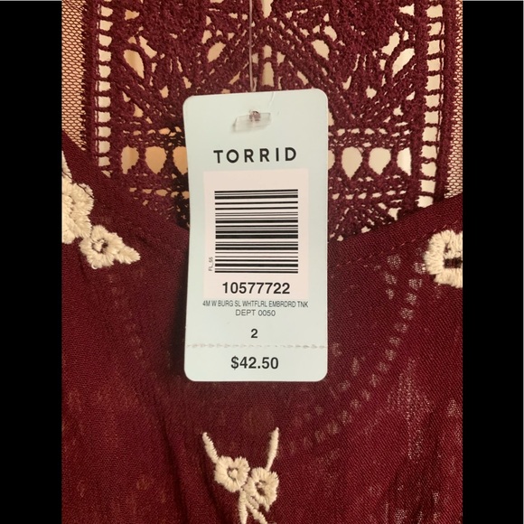 Torrid Maroon Embroidered Tank - Sz 2 - NWT - Picture 3 of 3